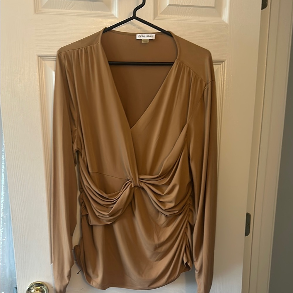 Calvin Klein Brown Blouse with Elegant Gathered Design